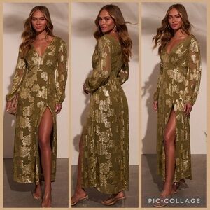 Elegant Olive Green Floral Maxi Dress